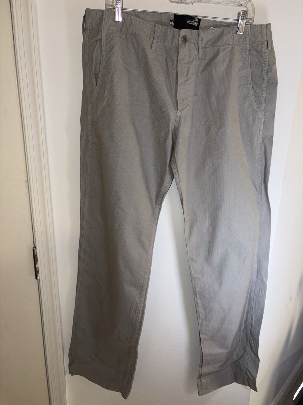 Men’s Gray Love Moschino Chino Preppy Ribbed Pants Size 36/34